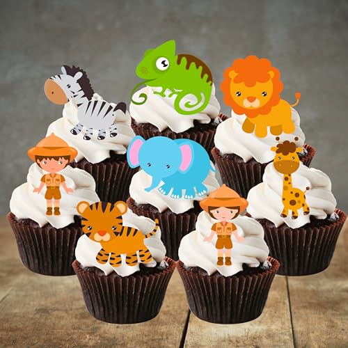 VORGESCHNITTENE Safari Cupcake Topper, essbar, Safari Kuchendekorationen, Dschungeltier Partydekorationen, Tier Kuchentopper, Dschungel Kuchentopper, essbare Safaritiere (24) von Cians Cupcake Toppers