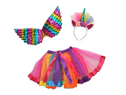 Ciao- Rainbow Unicorn disguise kit (tutu skirt, wings, tiara with horn), multicolor von Ciao