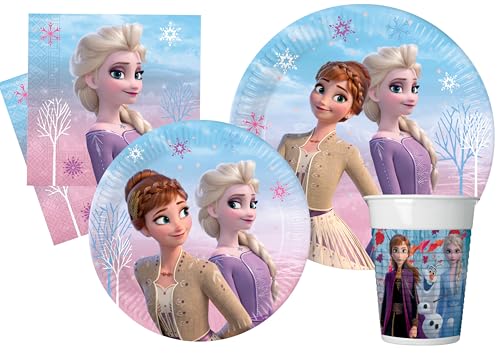 Partygeschirr Party-Set Disney Frozen II Wind Spirit für 8 Personen (44 pcs: 8 Pappteller Ø23cm, 8 Pappteller Ø20cm, 8 Becher 200ml, 20 Servietten 33x33cm) von Ciao