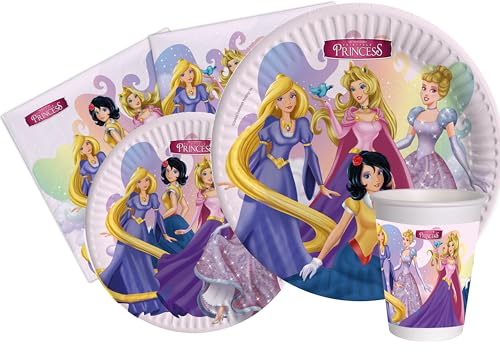 Ciao AZ044 Partygeschirr Party-Set Fairytale Princess/Shimmer and Shine (Pappteller, Bucher, Servietten), Cartoon, Pinke, 24 Personen von Ciao