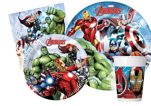 Ciao Partygeschirr Party-Set Marvel Avengers Infinity Stones für 24 Personen (112 pcs: 24 Pappteller Ø23cm, 24 Pappteller Ø20cm, 24 Becher 200ml, 40 Servietten 33x33cm) von Ciao