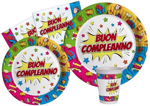 Ciao AZ130 Partygeschirr Party-Set (Pappteller, Bucher, Servietten), Multicolor, 8 Personen von Ciao