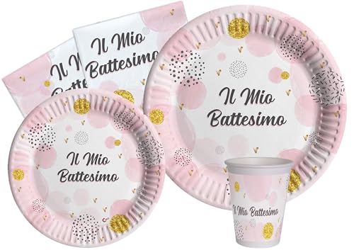 Ciao AZ138 Partygeschirr Party-Set Baby (Pappteller, Bucher, Servietten) in Carta compostabile eco-Friendly, Pinke, 8 Personen von Ciao