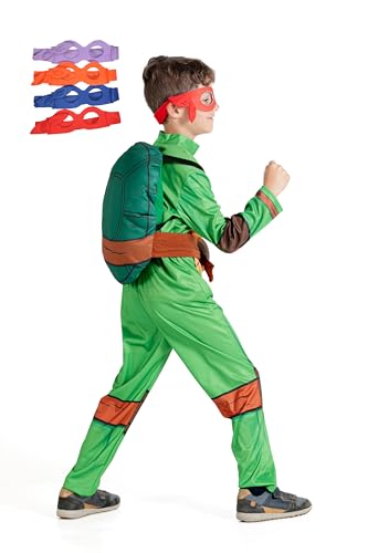 Ciao- Ninja Turtle costume disguise fancy dress boy official TMNT Teenage Mutant Ninja Turtles (Size 5-7 years) with padded shell and interchangeable masks, Grün von Ciao