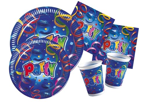 Ciao Partygeschirr Party-Set Party Streamers für 8 Personen (44 pcs: 8 Pappteller Ø23cm, 8 Pappteller Ø20cm, 8 Becher 200ml, 20 Servietten 33x33cm) von Ciao