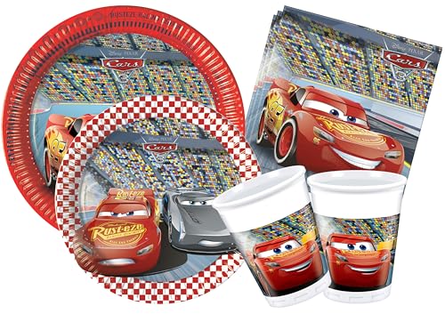 Ciao Y4324 Disney Cars 3 for People (112 pcs Ø23cm, Plates Ø20cm, Cups 200ml, 40 Napkins) Party Tableware Set, Single, Red, Grey, 24 Personen von Ciao