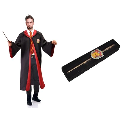 Gryffindor Cloak Cape Tunic Deluxe offiziell Harry Potter (Einheitsgröße Erwachsene) with embroidered emblem and tie & 20196 Hermione Wand, Girls, Brown, 30 cm von Ciao