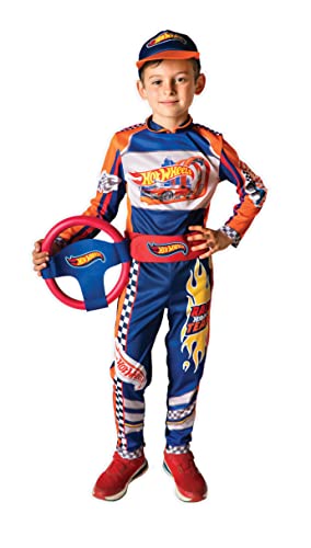 Ciao- Hot Wheels pilot suit Race Team costume disguise official boy (Size 5-7 years) with foam steering wheel, Blue, Orange von Ciao