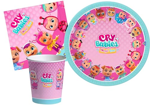 Partygeschirr Party-Set Cry Babies Magic Tears für 8 Personen (36 pcs: 8 Pappteller Ø18cm, 8 Becher 250ml, 20 Servietten 33x33cm) aus eco-friendly kompostierbarem Papier von Ciao