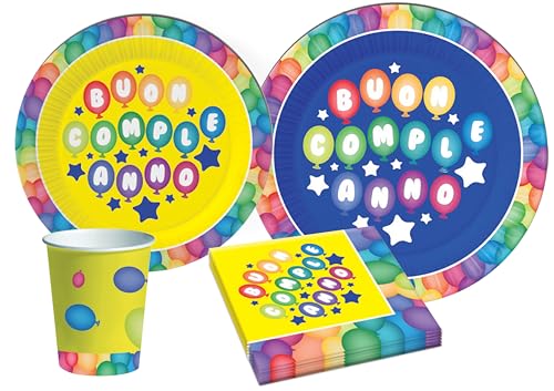 Ciao Y4637 Partygeschirr Party-Set PartyCube (Pappteller, Bucher, Servietten), Single, Multicolor, 24 Personen von Ciao