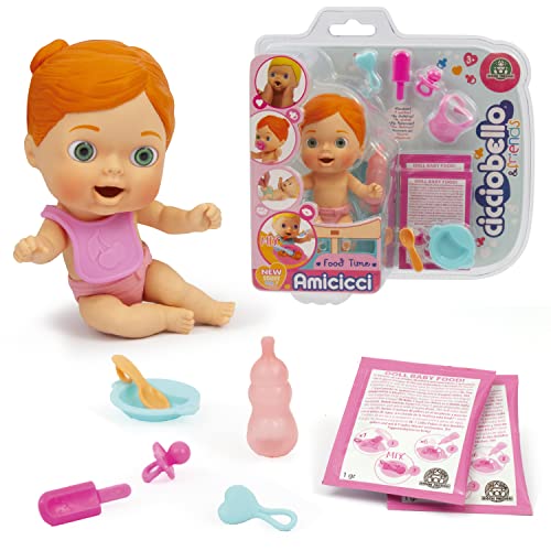 Cicciobello Amicci CC022200 Food Time Boys and Girls, süßes Baby mit Schnuller, Bunte Windel, Minifigur und Papp-Set, für Mädchen ab 3 Jahren, Giochi Preziosi, CC022200 von Cicciobello