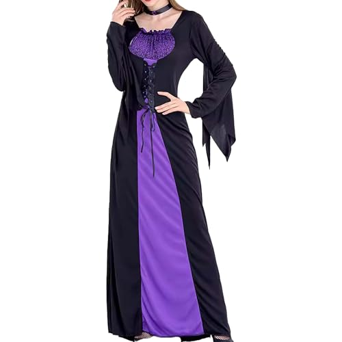 Cicilian Frauen lila Hexenkleidersets für Frauen, gotische viktorianische Kostüme mittelalterlicher Renaissance Puffhülse Kleid Spitze Rüste Trimm Halloween bodenlangen Kleid Kostüm Sets von Cicilian