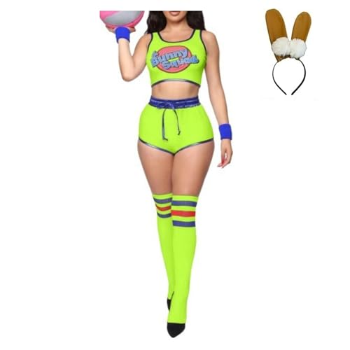 Cicilian Halloween-Häschen-Kostüm-Sets, Damen-Häschen-Cosplay-Kostüm, Häschen-Anzug, Anime-Cosplay-Kostüm, Weltraumfilm, komplettes Outfit mit Shorts, Stirnband, Armband, Socken von Cicilian