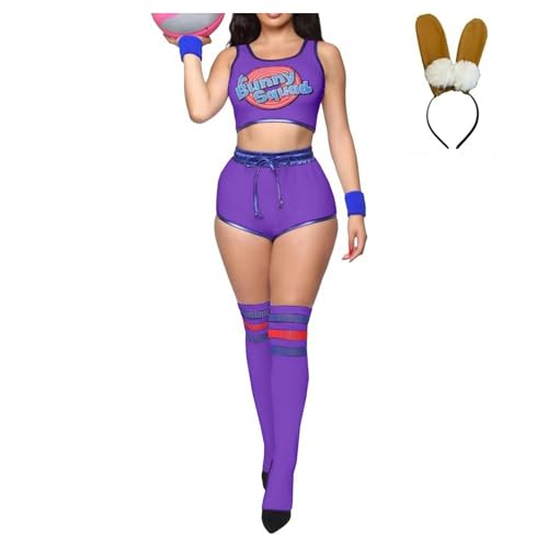 Cicilian Halloween-Häschen-Kostüm-Sets, Damen-Häschen-Cosplay-Kostüm, Häschen-Anzug, Anime-Cosplay-Kostüm, Weltraumfilm, komplettes Outfit mit Shorts, Stirnband, Armband, Socken von Cicilian