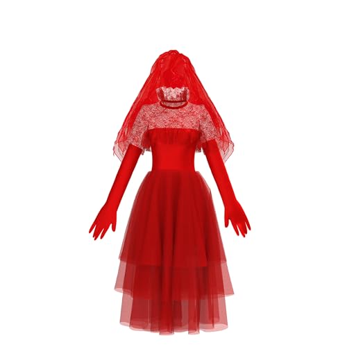 Cicilian Lydia Deetz Cosplay-Kostüm, Lydia Braut, rotes Hochzeitskleid, Astrid Deetz Cosplay-Kostüm, Halloween-Uniform langärmliges Streifenkleid mittelalterliche komplette Sets Cosplay-Outfits von Cicilian