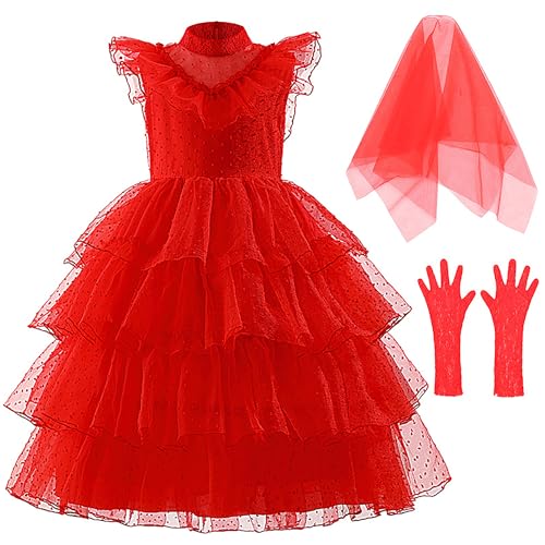 Cicilian Rotes Brautkleid für Kinder, Lydia Deetz Cosplay-Kostüm, rotes Hochzeitskleid von Lydia Bride, Halloween-Cosplay-Kostüm, Saftbraut-Kostüm für Mädchen von Cicilian