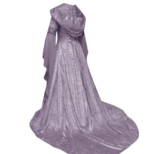 Cicilian Samtrobe-Kostüm für Damen, schwarzes Hexenmantelkleid, Vintage-Halloween-Kostüm, mittelalterliches Gothic-Kleid mit Kapuze, langärmliges viktorianisches Maxikleid-Kostüm von Cicilian