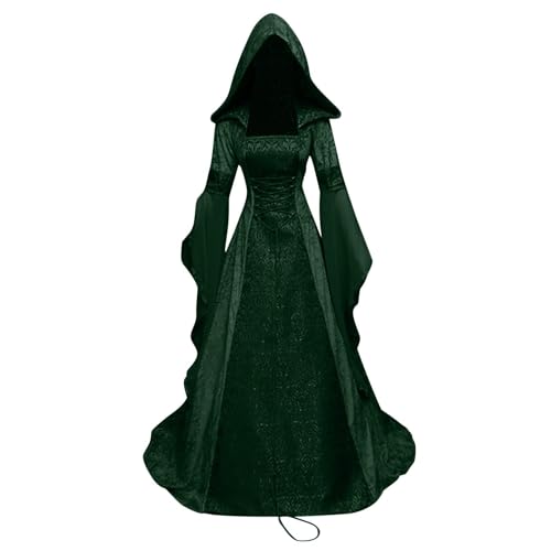 Cicilian Samtrobe-Kostüm für Damen, schwarzes Hexenmantelkleid, Vintage-Halloween-Kostüm, mittelalterliches Gothic-Kleid mit Kapuze, langärmliges viktorianisches Maxikleid-Kostüm von Cicilian