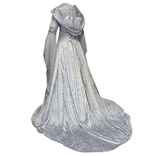 Cicilian Samtrobe-Kostüm für Damen, schwarzes Hexenmantelkleid, Vintage-Halloween-Kostüm, mittelalterliches Gothic-Kleid mit Kapuze, langärmliges viktorianisches Maxikleid-Kostüm von Cicilian