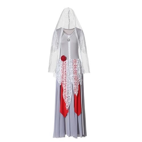 Cicilian Zombie-Geisterbraut-Kostüm für Frauen, Geisterbraut und -bräutigam, Vampirkleid mit Stirnband, Schleier, Umhang, blutiger Anzug, Halloween, Gothic-Cosplay-Verkleidung von Cicilian