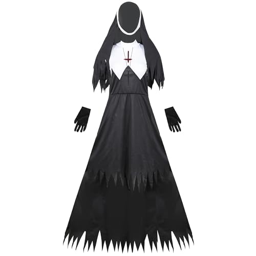 Cicilian Zombie-Nonnen-Cosplay-Kostüm, schreckliches Nonnenkostüm für Erwachsene, gruselige schwarze Robe, Uniform, Halloween-Nonnen-Cosplay-Kostüm, Kleid-Outfits von Cicilian