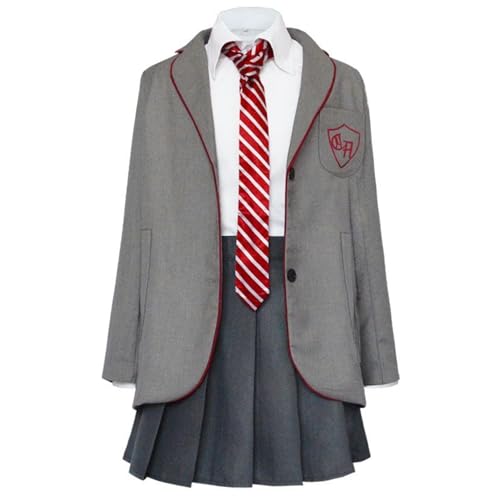 Matilda The Musical-Cosplay-Kostüm, 4-teilige Musical-Filmuniformen für Mädchen, graues Cosplay-Kostüm, Schulmädchen-Kleid, Uniform, Anzug, Krawatte, Halloween-Party-Outfits von Cicilian