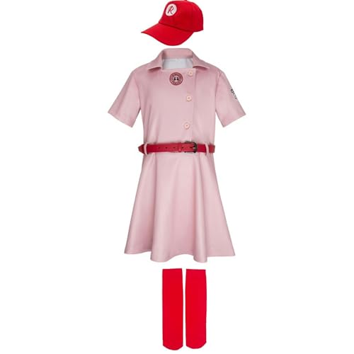 Rosa Baseballuniformsets für Damen, Baseball League Cosplay-Kostüm Lässige 4-teilige Outfits Kleidersets Sportliche Baseballuniform mit Baseballkappe Socken Gürtel von Cicilian