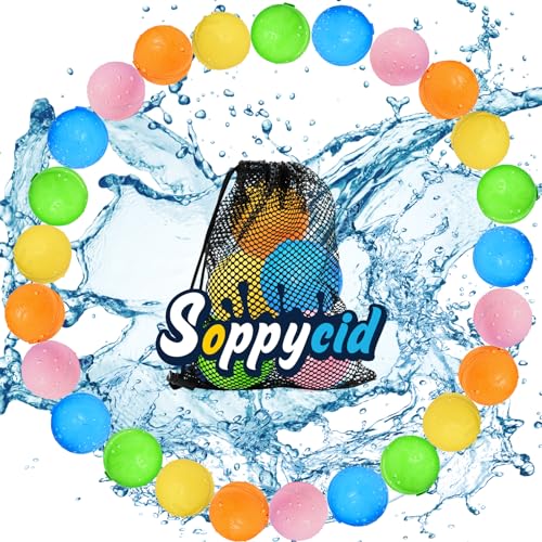 SOPPYCID Wiederverwendbare Wasserballons Outdoor-Spielzeug, Silikon-freie Quick Fill Set, Pool Spielzeug, Strandspielzeug, Garten Spielzeug, Geeignet für 3-jährige Jungen und Mädchen（25PCS） von Cicluidex