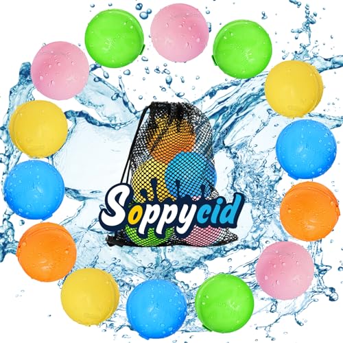 SOPPYCID Wiederverwendbare Wasserballons Outdoor-Spielzeug, Silikon-freie Quick Fill Set, Pool Spielzeug, Strandspielzeug, Garten Spielzeug, Geeignet für 3-jährige Jungen und Mädchen（15PCS） von Cicluidex