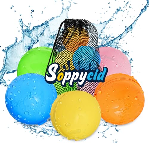 SOPPYCID Wiederverwendbare Wasserballons Outdoor-Spielzeug, Silikon-freie Quick Fill Set, Pool Spielzeug, Strandspielzeug, Garten Spielzeug, Geeignet für 3-jährige Jungen und Mädchen（5PCS） von Cicluidex