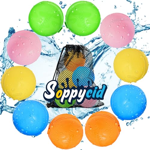 SOPPYCID Wiederverwendbare Wasserballons Outdoor-Spielzeug, Silikon-freie Quick Fill Set, Pool Spielzeug, Strandspielzeug, Garten Spielzeug, Geeignet für 3-jährige Jungen und Mädchen（10PCS） von Cicluidex