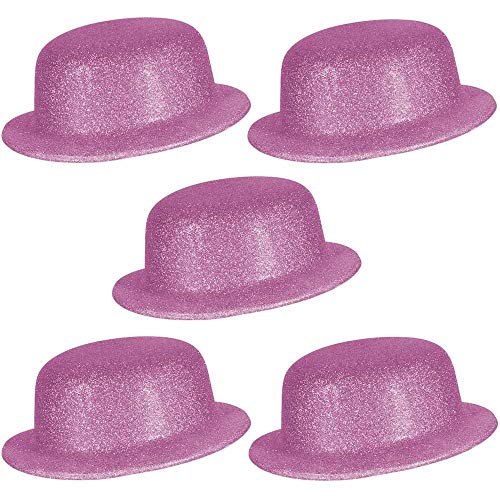 Ciffre 5er Set stylische Melonenhüte mit Glitzerstaub Zylinder Melone Partyhut Disco Fasching Rund Karneval Glitzer - Rosa von Ciffre