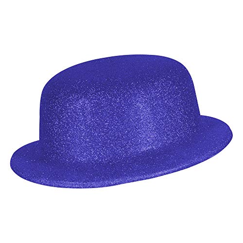 Ciffre Stylischer Melonenhut mit Glitzerstaub Zylinder Melone Partyhut Disco Fasching Rund Karneval Glitzer - Blau von Ciffre