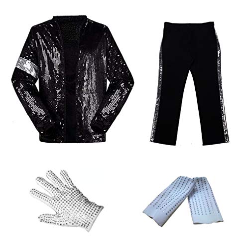 for Adult Child MJ Michael Jackson Billie Jean Jacket Suit Dance Cosplay Costume, Set(top+pant+glove+sock), H:5.1-5.3 W:45-50kg von Ciguo