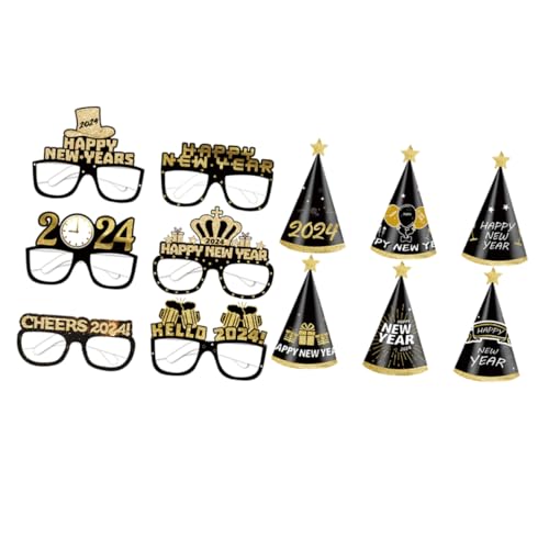 Ciieeo 1 Satz 2024 Schwarz Gold Papier 3D Brille Kindergeburtstag Party Requisiten Silvester Partyhut -Requisiten Für Das Neue Jahr Frohes Neues Jahr Brille Dekor von Ciieeo