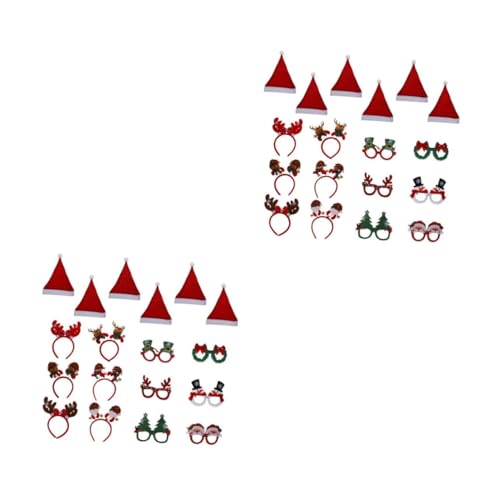 Ciieeo 2 Sätze Weihnachtsgläser Neuartige Partybrille Weihnachtsfeier-kostüm-Requisite Lustige Weihnachtsbrille Weihnachts- Party-haarreifen Party Gefälligkeiten Kappen Vlies von Ciieeo