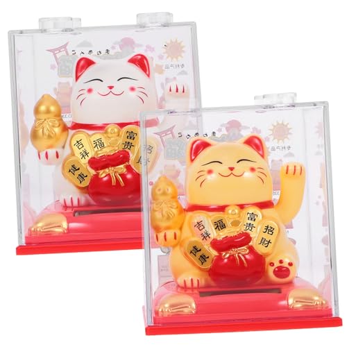 Ciieeo 2 Stück Japanische Katze Glückskatze Kleine Katzenfigur Reichtumskatze Winkender Arm Auto Glückskatze Verheißungsvolle Katze Dekoration Winkende Katze Solar Chinesische von Ciieeo