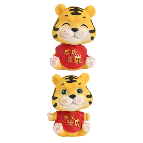 Ciieeo 2 Stück Tiger Harz Ornament Blase Spielzeugauto Armaturenbrett Ornamente Schwingender Kopf Spielzeug Haushaltsdekoration Tiger Kuchenaufsatz Schüttelnder Kopf Puppe Feng von Ciieeo