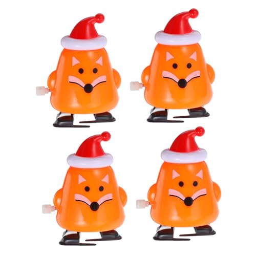 Ciieeo 4 Stück Weihnachtsmütze Fuchs Zappelspielzeug Masse Spielzeugroboter Neuartige Laufspielzeuge Desktop-Ornament Weihnachtsspielzeug Interessante Uhrwerkspielzeuge Orange Plastik von Ciieeo