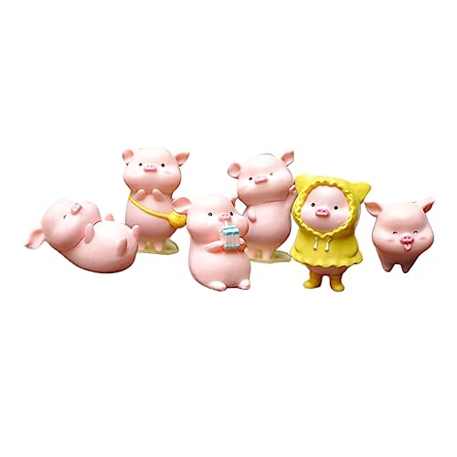 Ciieeo 6 Stück Süße Schweinchen Puppe Kuchendekoration Schweinchen Minifigur Schweinchen Figur Schweinchen Cupcake Topper Auto Spielzeug Tier Kuchendekoration Bonsai Dekor von Ciieeo