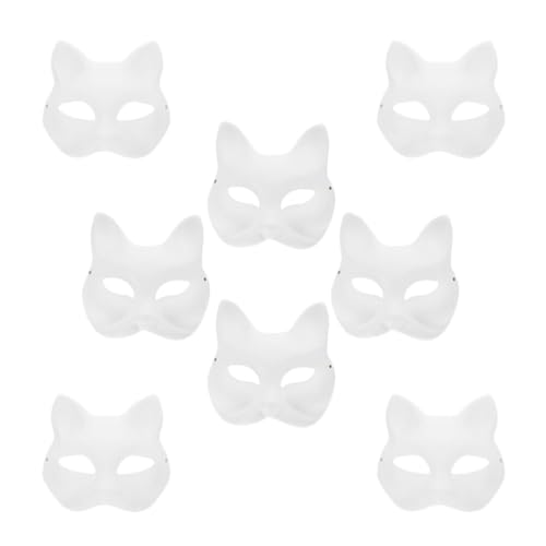 Ciieeo Halloween Blanko-Papiermaske: 8 Stück leere Katzen-Gesichtsmaske, DIY-Malerei, Fuchsmaske, unlackierte Tiermaske, Kostüm-Requisiten für Partygeschenke, Maskerade, Cosplay, Halloween von Ciieeo