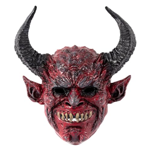 Ciieeo Teufelshorn-Kapuzenmaske Cosplay-Maske Partymasken Maskierte Maske Schaurige Maske Horrormaske Teufelsmaske Teufel Kostüm Maske Maske Teufelshornmaske gruselige Monstermaske RP rot von Ciieeo