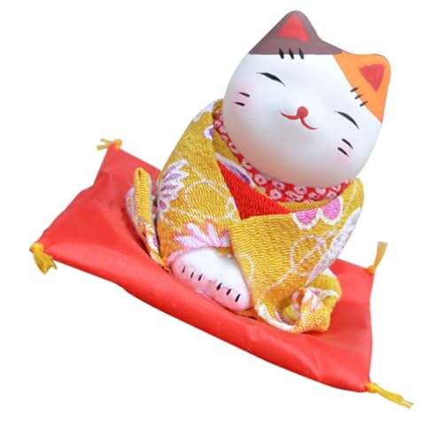 Ciieeo Winke Katze Katze Figurensatz Kimono-puppe Katzen-puzzle- Interaktives Katzenspielzeug Untersetzer Japanisches Wurf Bürodeko Büro Dekoration Auto Katzenfigur Kimono-katzendekoration Seidentuch von Ciieeo