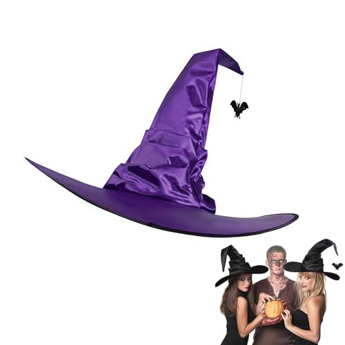 Cikiki Halloween-Hexenhut für Damen, gerüschter Hexenhut mit Spinnenfledermaus, Hexen-Zauberer-Hut, Halloween-Kostüm, Cosplay, Party, Verkleidungsrequisiten von Cikiki