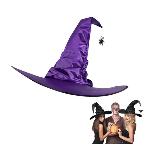 Cikiki Halloween-Hexenhut für Damen, gerüschter Hexenhut mit Spinnenfledermaus, Hexen-Zauberer-Hut, Halloween-Kostüm, Cosplay, Party, Verkleidungsrequisiten von Cikiki