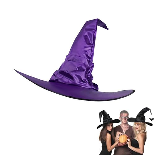 Cikiki Halloween Hexenhut für Frauen, Halloween gerüschter Hexenhut mit Spinne Fledermaus, Hexen Zauberer Hut Halloween Kostüm Cosplay Party Dress Up Requisiten von Cikiki