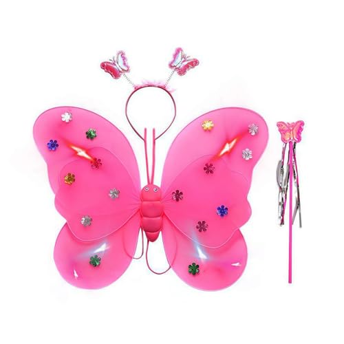 Cikiki Leuchtende Feenflügel für Mädchen, funkelnde LED-Schmetterlingsflügel, Kopfbedeckung, Feenstab, Feenprinzessin-Set für Aufführung, Feier und Party von Cikiki