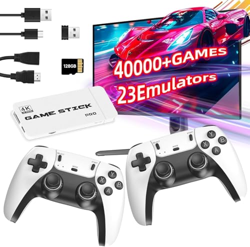 Retro-Spielekonsole mit 2,4 GHz Wireless Controllern, Game Stick 4K-40.000 Retro-Spiele, 128G Retro-Spiel-Stick für TV-Projektor von Cikiki