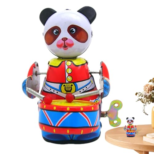 Aufziehbares Panda-Spielzeug | Spielzeugroboter aus Metall | Trommelnder Panda zum Aufziehen, interaktives Roboterspielzeug, Panda für Erwachsene und Kinder, Skulptur in Tierform, Panda zum Aufziehen, von Cileznw