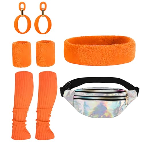 Cileznw 80er-Jahre-Kostüm-Zubehör-Set, Cosplay, 80er-Jahre Outfit für Damen, 80er-Jahre Outfit mit Ohrringen, Stirnband, Beinstulpen, Armband für 1980er-Jahre-Motto-Partys, Disco-Partys von Cileznw